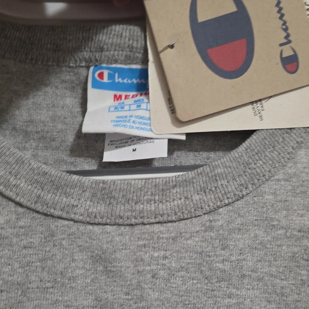 Champion Gray Short Sleeve Tee with Blue & Red Logo - Picture 2 of 3